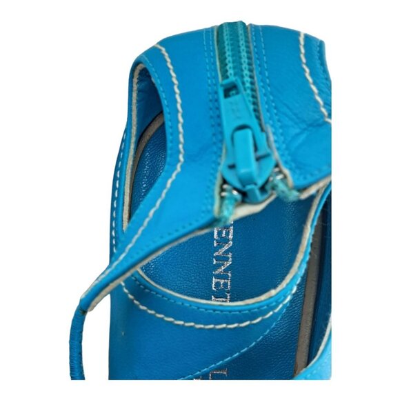 Kenneth Cole New York Women's Blue Leather Sandals Zipper Open Toe Heel Size 7 - Picture 4 of 10
